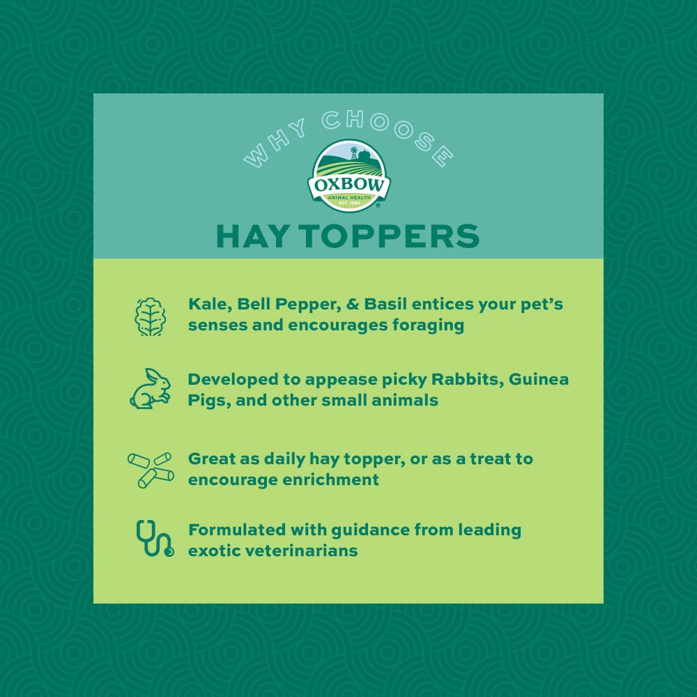 Oxbow Hay Toppers Jardin, prêt à saupoudrer pour varier les repas.