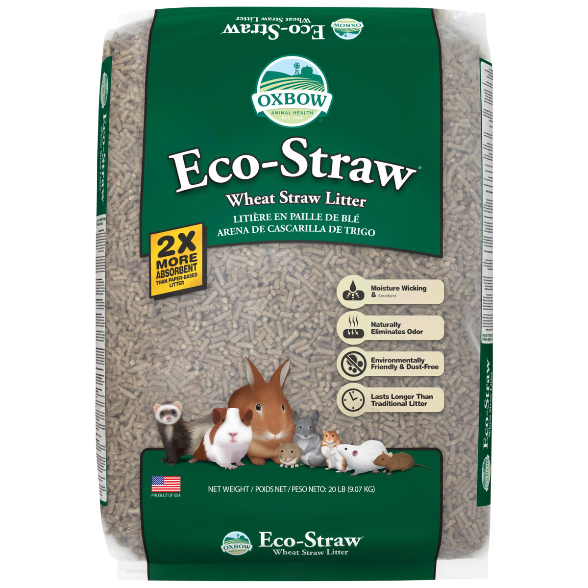 Oxbow litière en paille de blé naturelle pour petits animaux, absorption élevée.