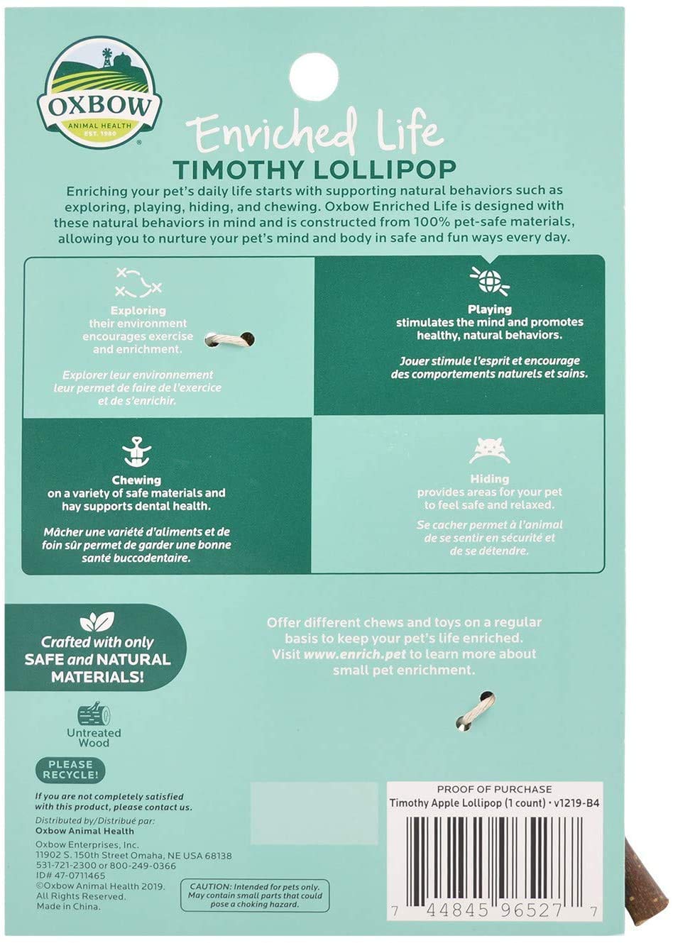 Oxbow Lollipop Timothy carotte: stimulation et enrichissement pour rongeurs.