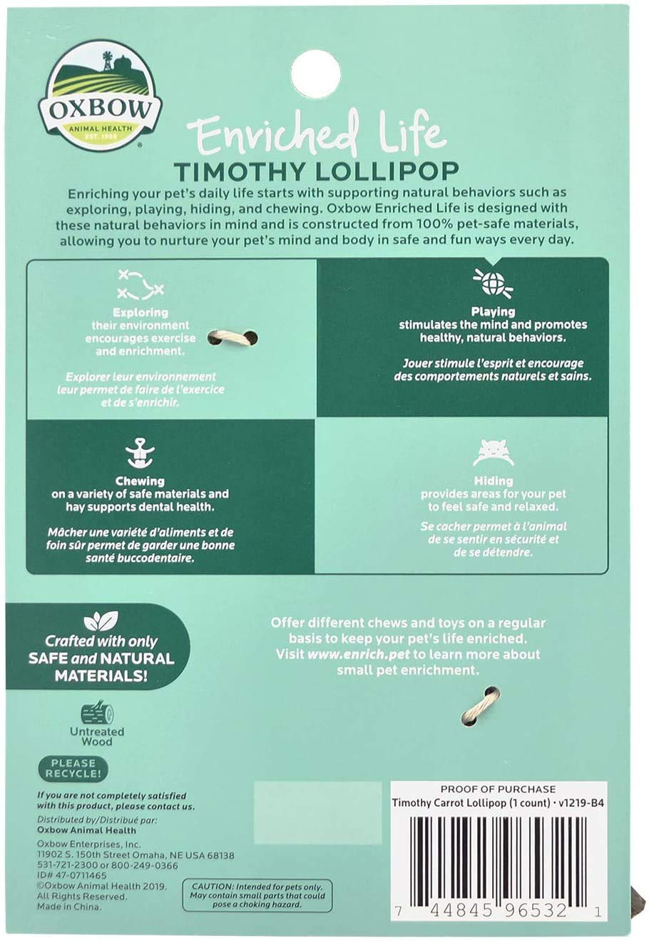 Oxbow Lollipop Timothy cupcake: jouet croquant pour activité buccale.