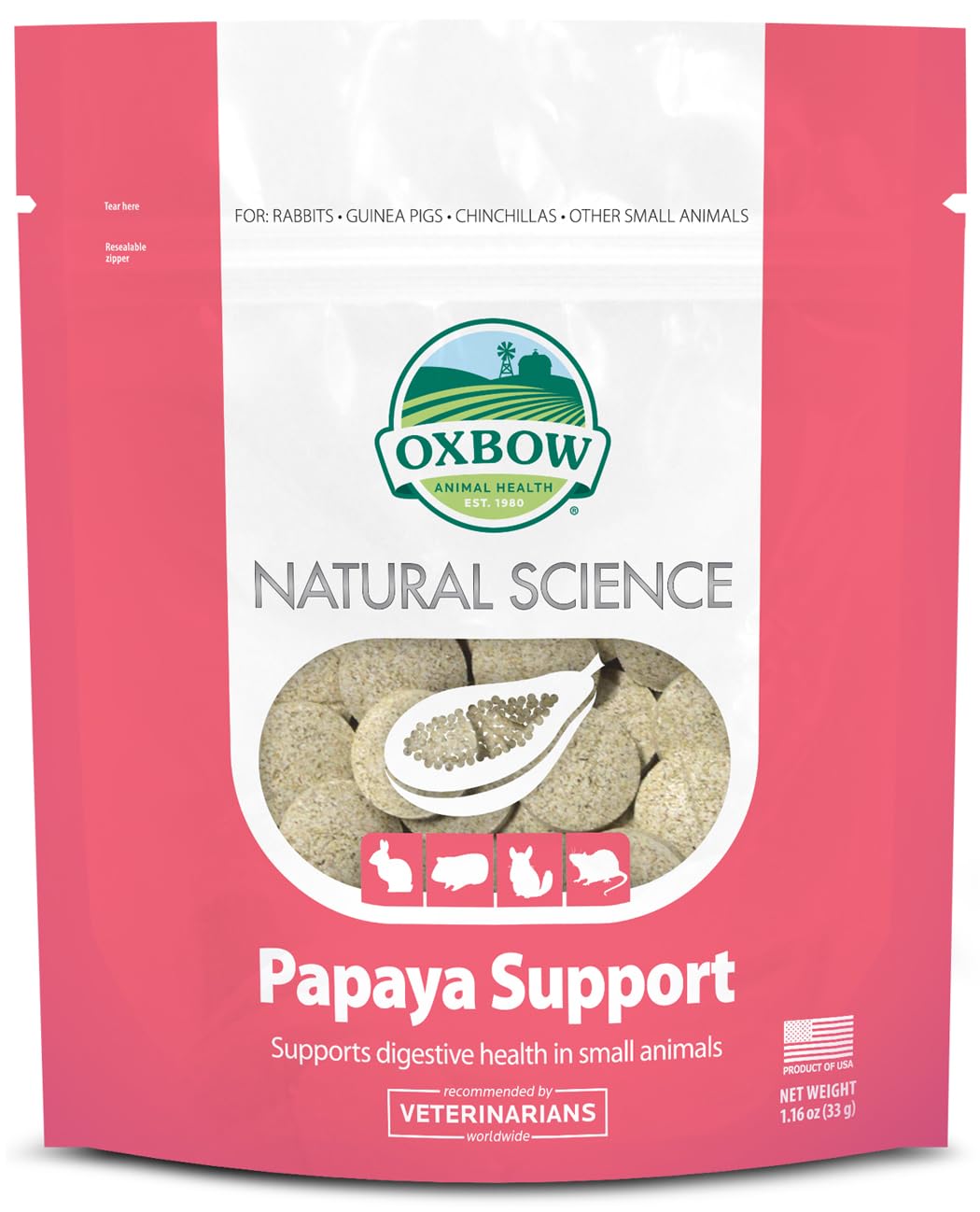 Oxbow Papaya Support — comprimé à mâcher, soutient une digestion douce.