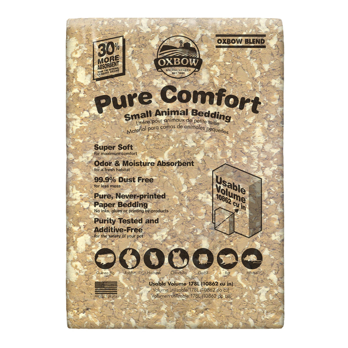 Oxbow Pure Comfort litière emballage 178 L, pratique à ranger