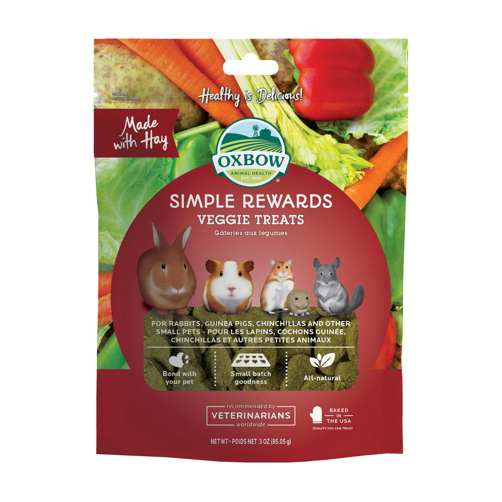 Oxbow Simple Rewards, sachet carottes et poivrons, récompense saine pour lapins et cochons d'Inde.