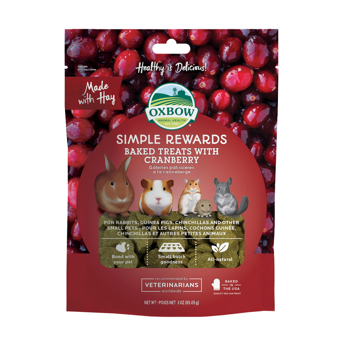 Oxbow Simple Rewards friandises canneberge pour lapin, récompense savoureuse