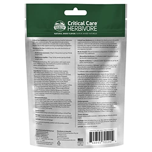 Oxbow Critical Care Herbivore, mélange facile à l’eau pour administration par seringue.