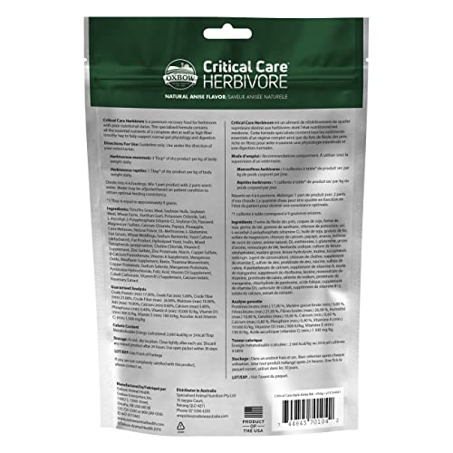 Oxbow Critical Care Herbivore mélange poudre-eau rapide, préparation pour alimentation assistée.