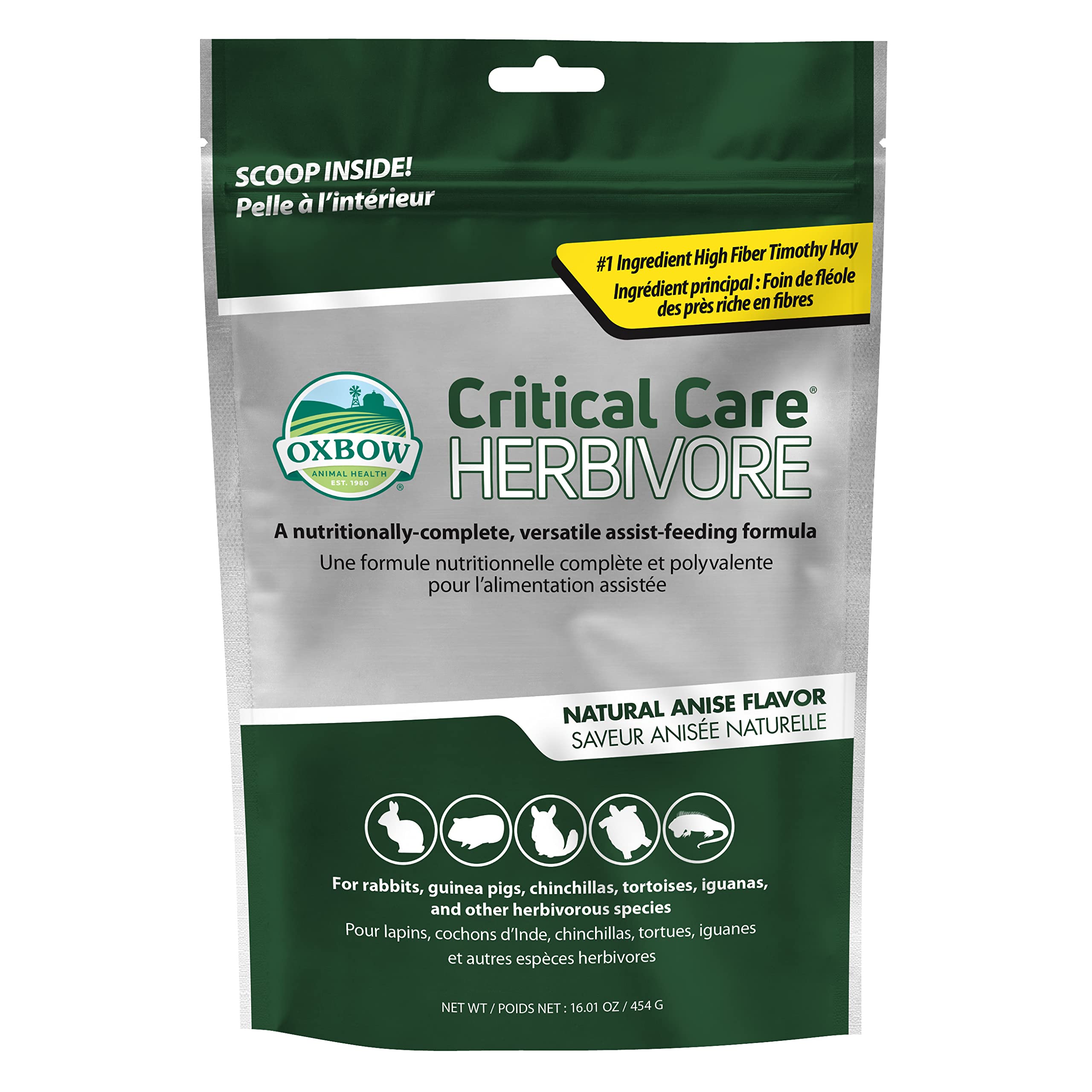 Oxbow Critical Care Herbivore emballage prêt à l’emploi pour cobayes et lapins, nutrition d’urgence.