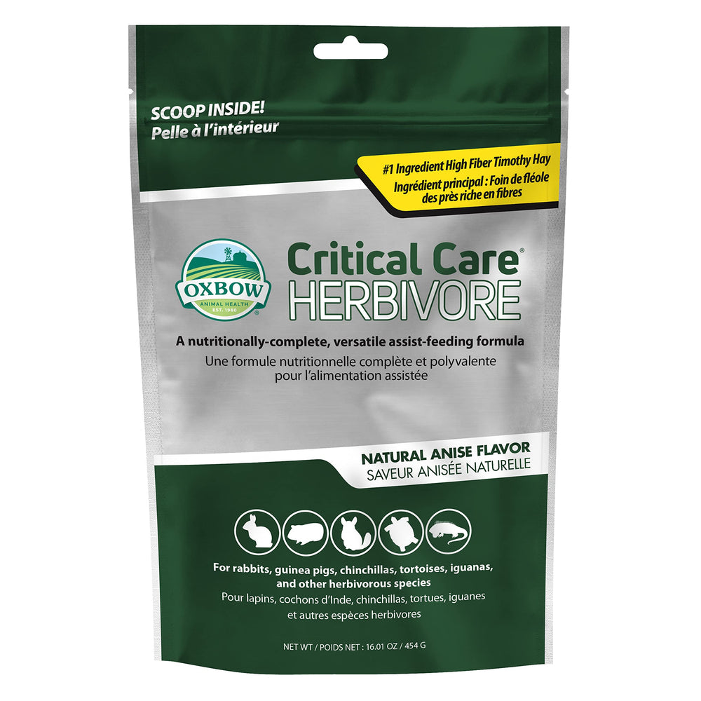 Oxbow Critical Care Herbivore emballage prêt à l’emploi pour cobayes et lapins, nutrition d’urgence.