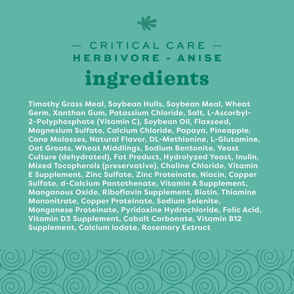 Oxbow Critical Care Herbivore utilisation en clinique ou à domicile sous supervision vétérinaire.