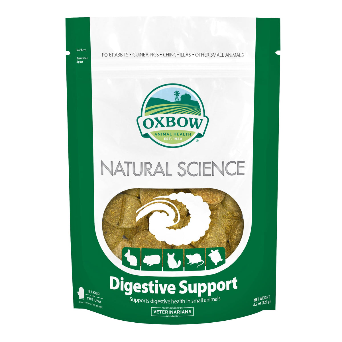 Oxbow tablettes soutenant le système digestif des lapins et cobayes.