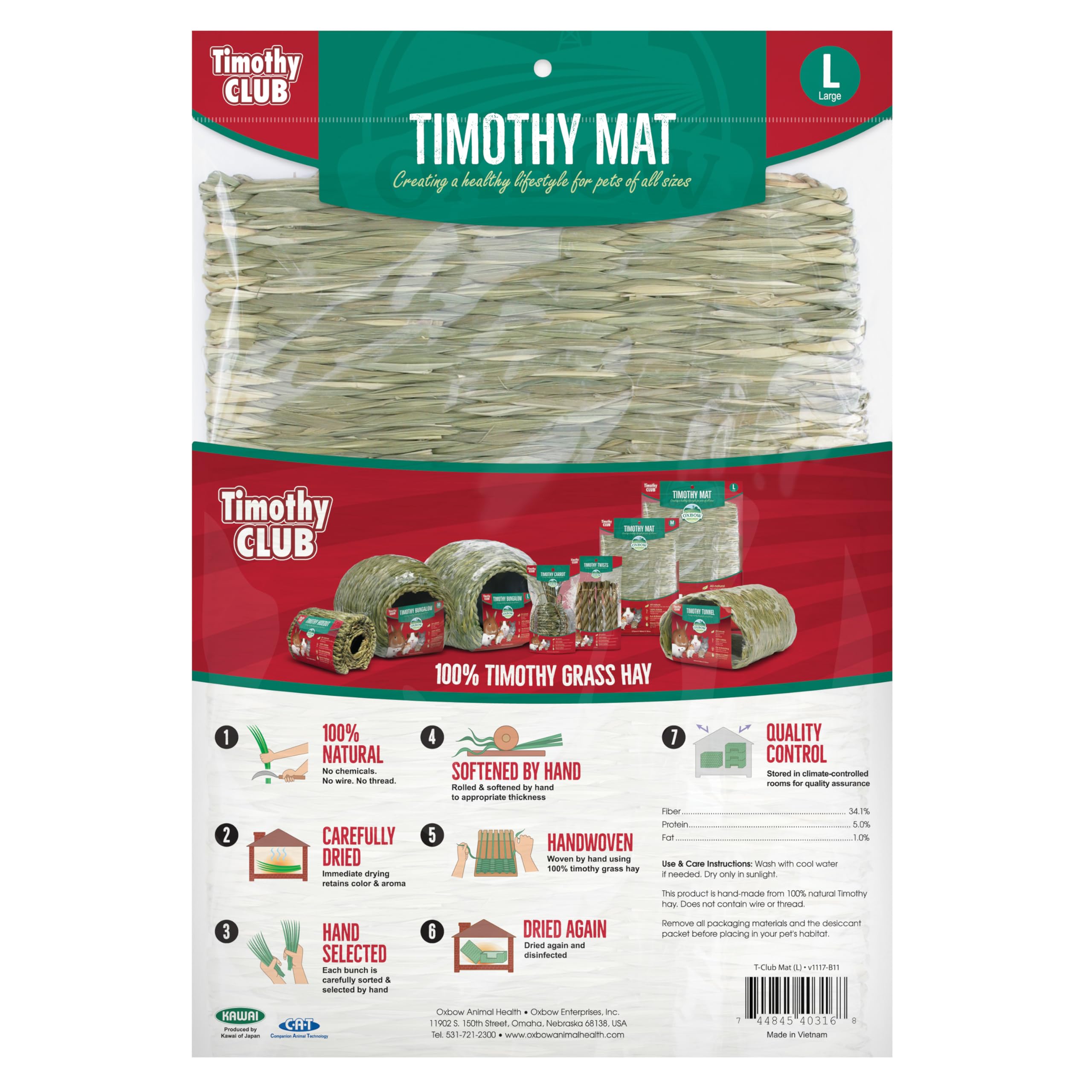 Tapis Oxbow Timothy Hay Mat à mâcher, stimulation dentaire potentielle.
