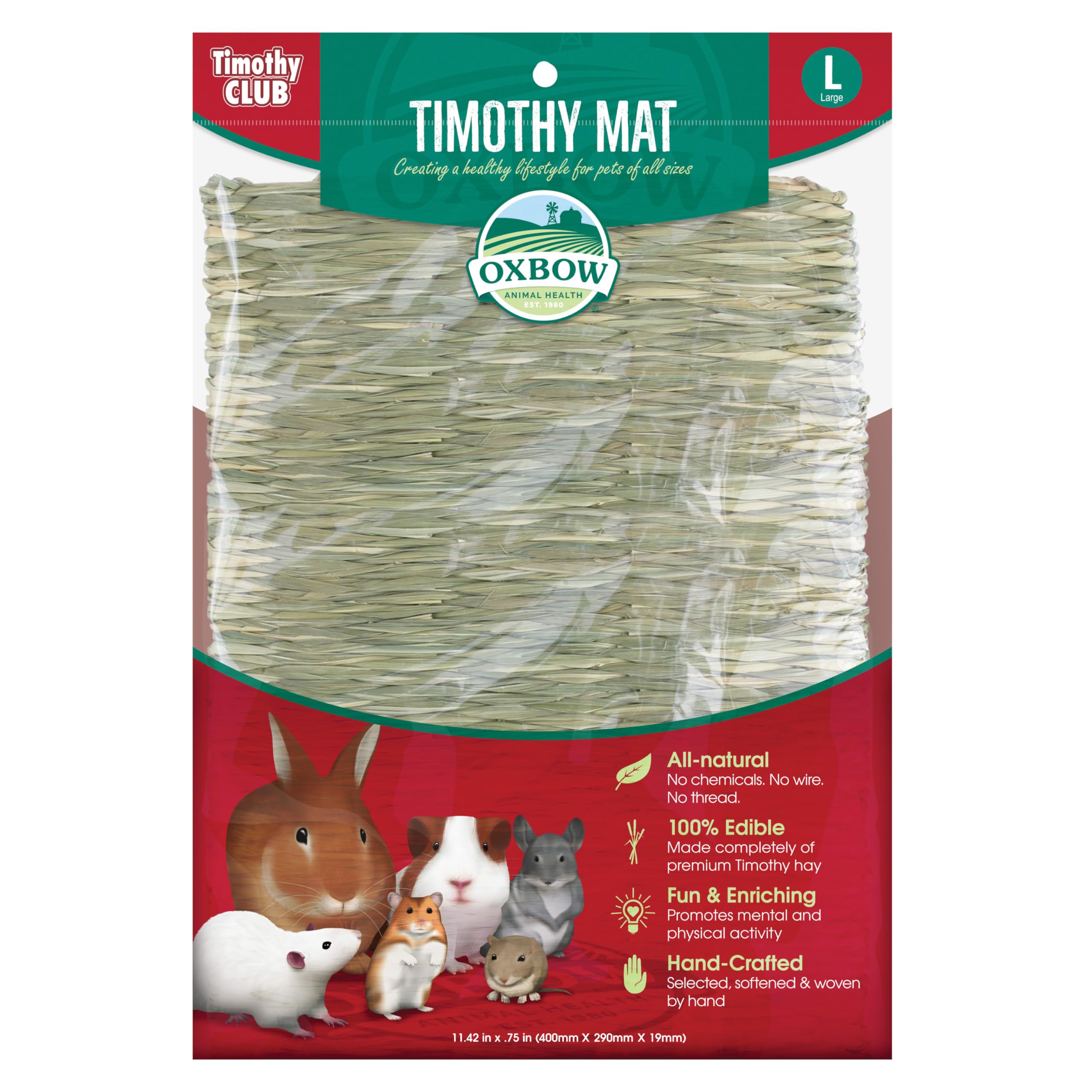 Tapis Oxbow Timothy Hay Mat à plat, surface confortable et comestible.