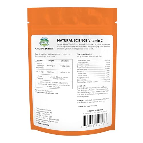 Étiquette claire sur le flacon Oxbow Vitamine C.