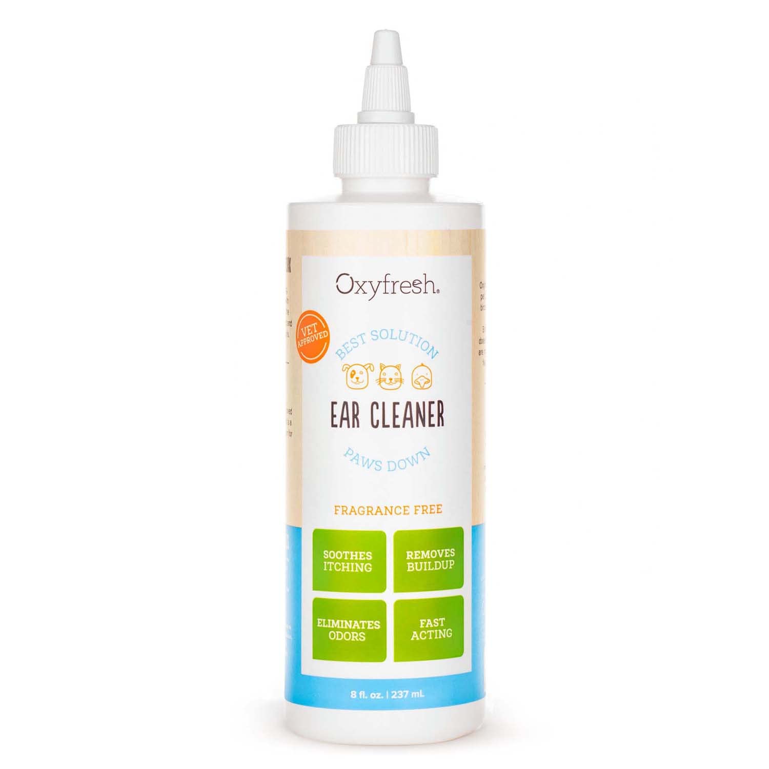 Oxyfresh, bouteille 8oz, solution pour oreilles, pratique et facile à utiliser.