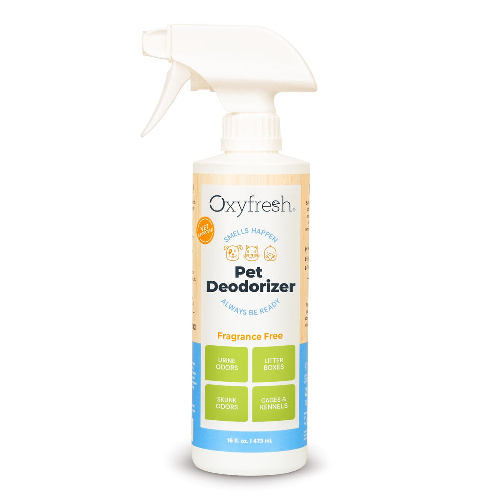 Oxyfresh: bouteille pulvérisateur anti-odeurs pour éliminer rapidement les odeurs d’animaux.