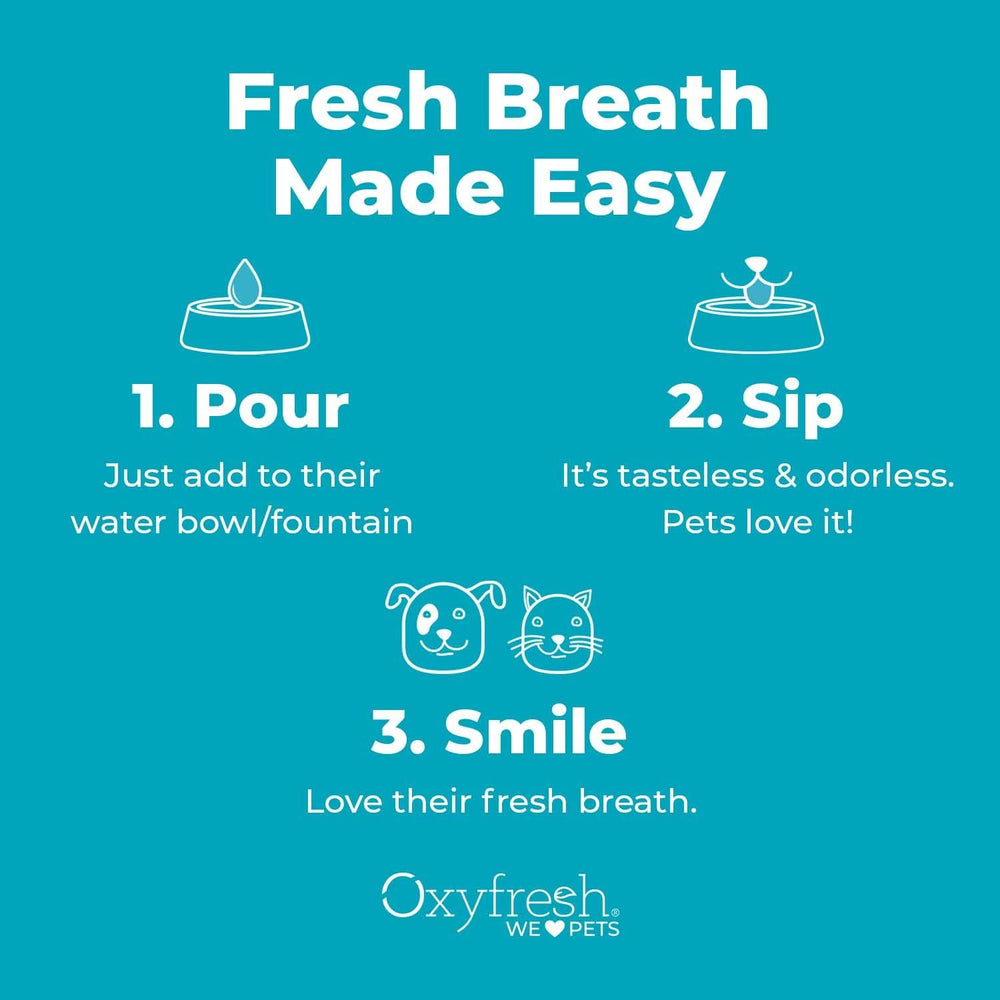 Oxyfresh Solution Dentaire pour Animaux : routine simple chaque jour pour soutenir dents et gencives.