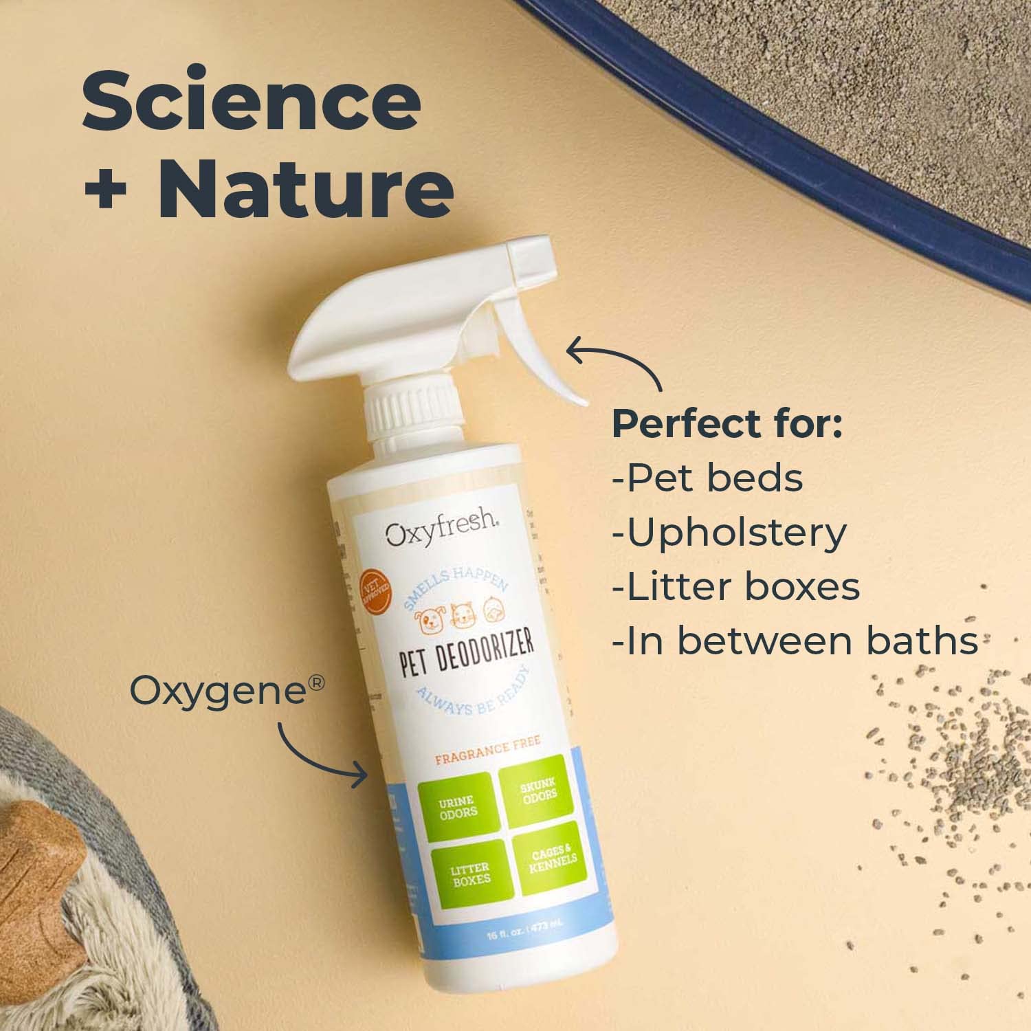Oxyfresh: solution non toxique, sûre pour animaux et maison.