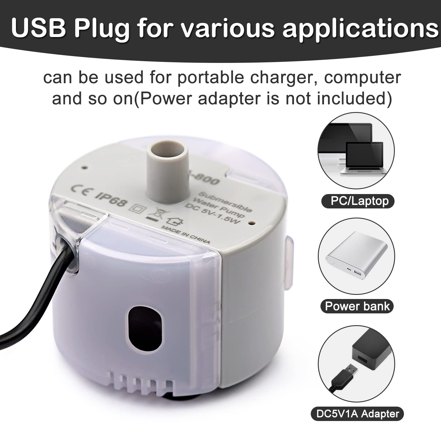 Alimentation USB 5V pour pompe OYES, utilisation polyvalente.