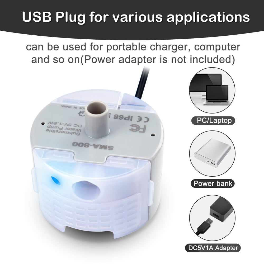 Connectivité USB pour SMA-800, compatible avec chargeur portable et ordinateur.