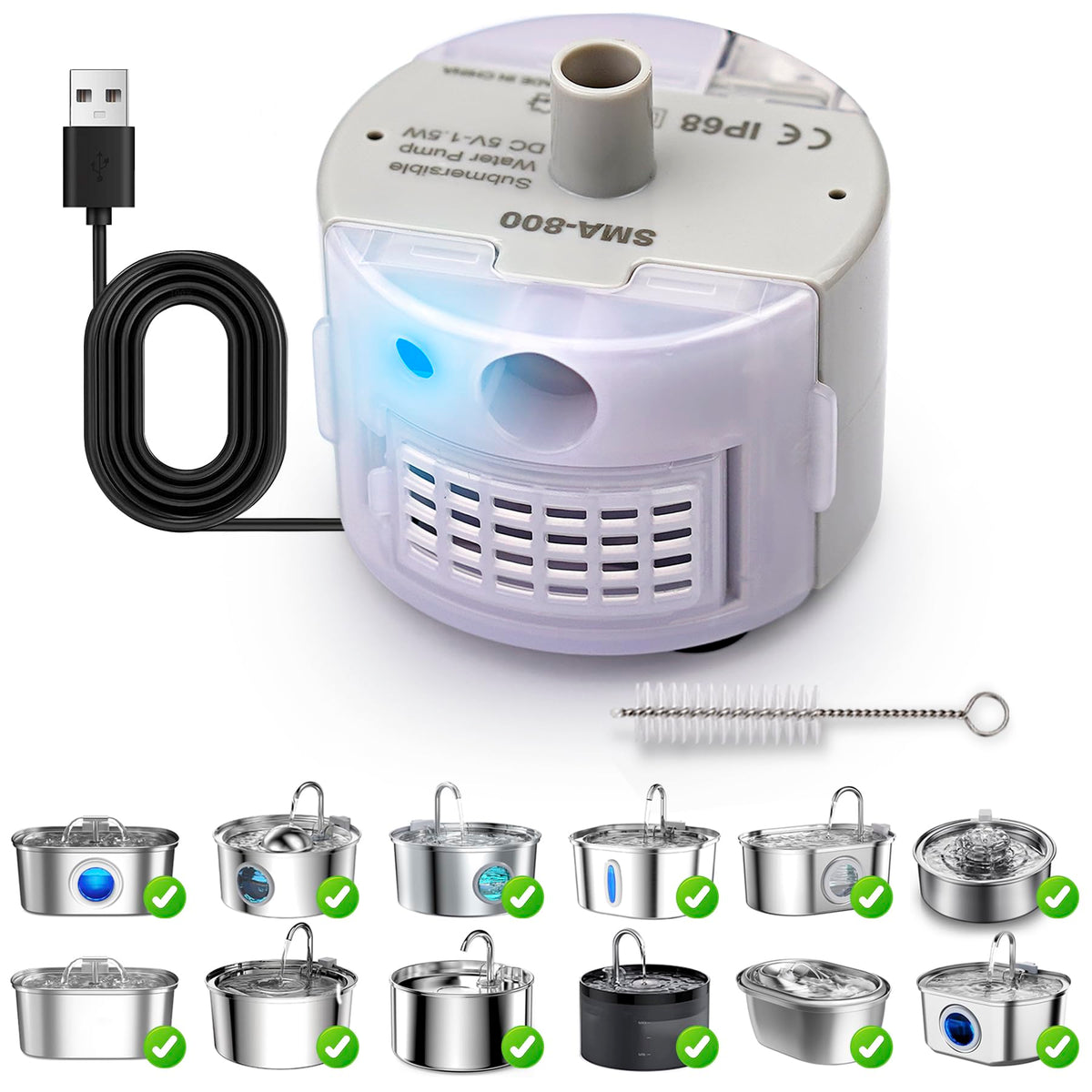 Pompe OYES SMA-800, compatibilité et fonctionnement silencieux pour fontaine.
