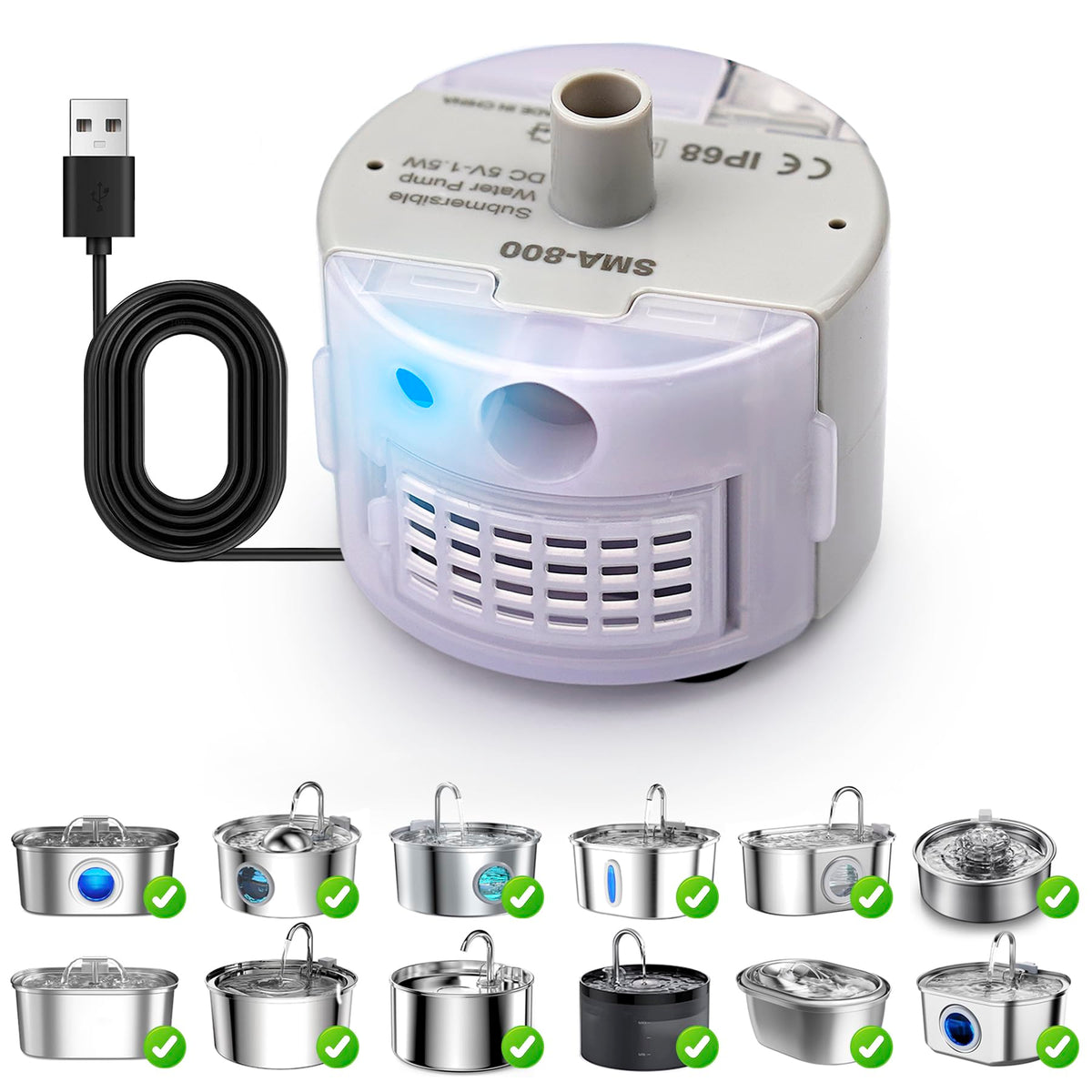 Pompe OYES pour fontaine chat SMA-800, remplace facilement votre pompe existante.