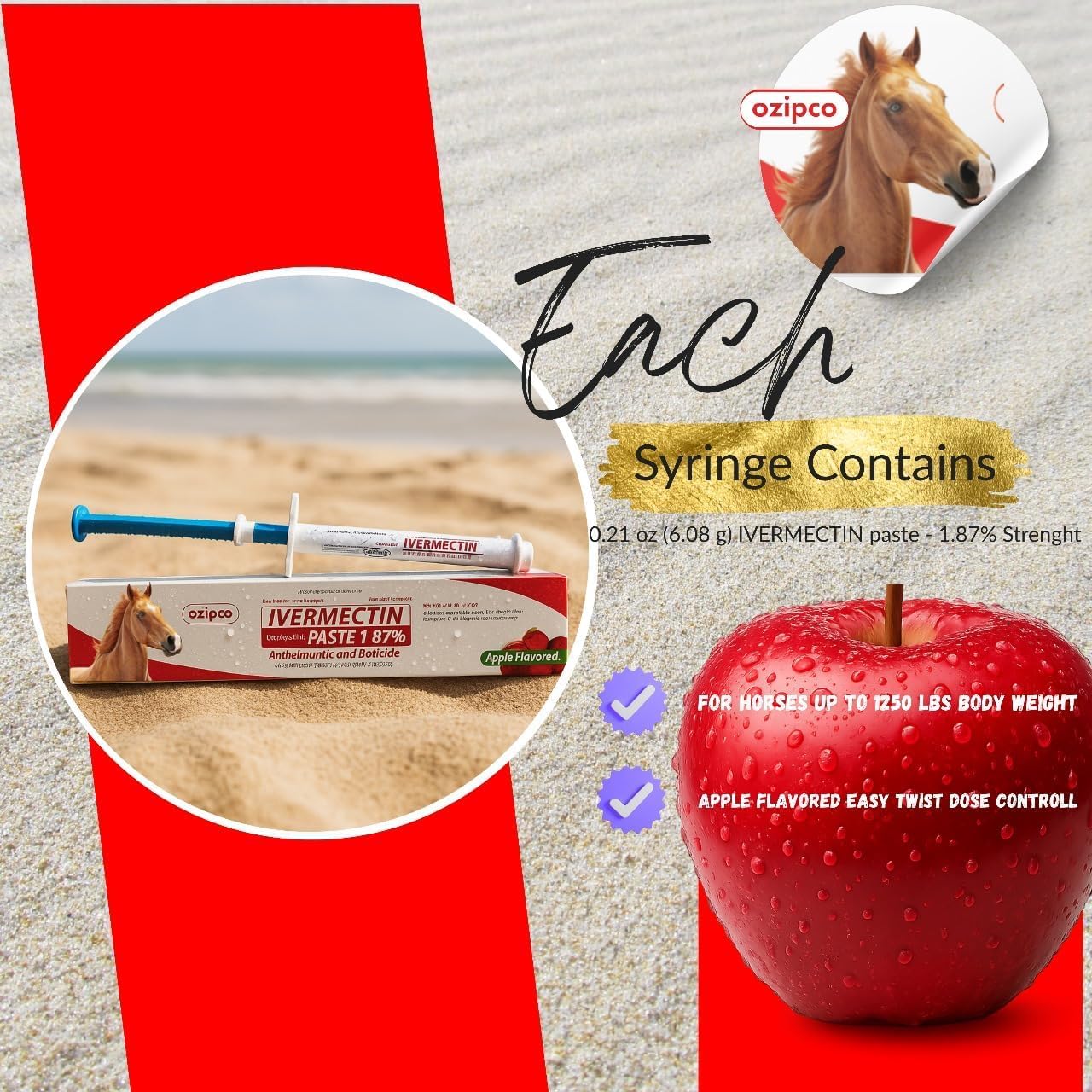 OZIPCO lot de 3 seringues ivermectine cheval pour dose pratique.