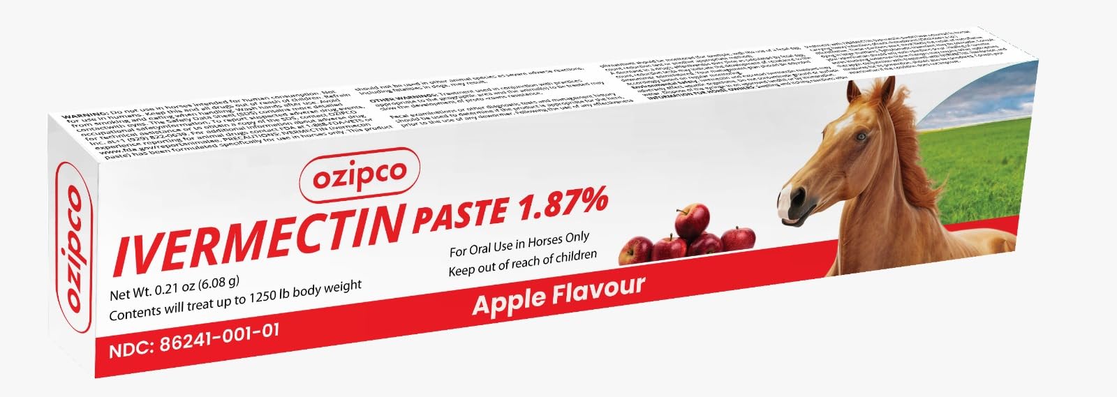 OZIPCO Ivermectine cheval, seringue saveur pomme, administration facile.