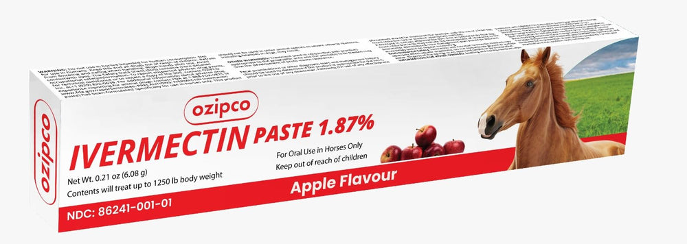 OZIPCO Ivermectine cheval, seringue saveur pomme, administration facile.