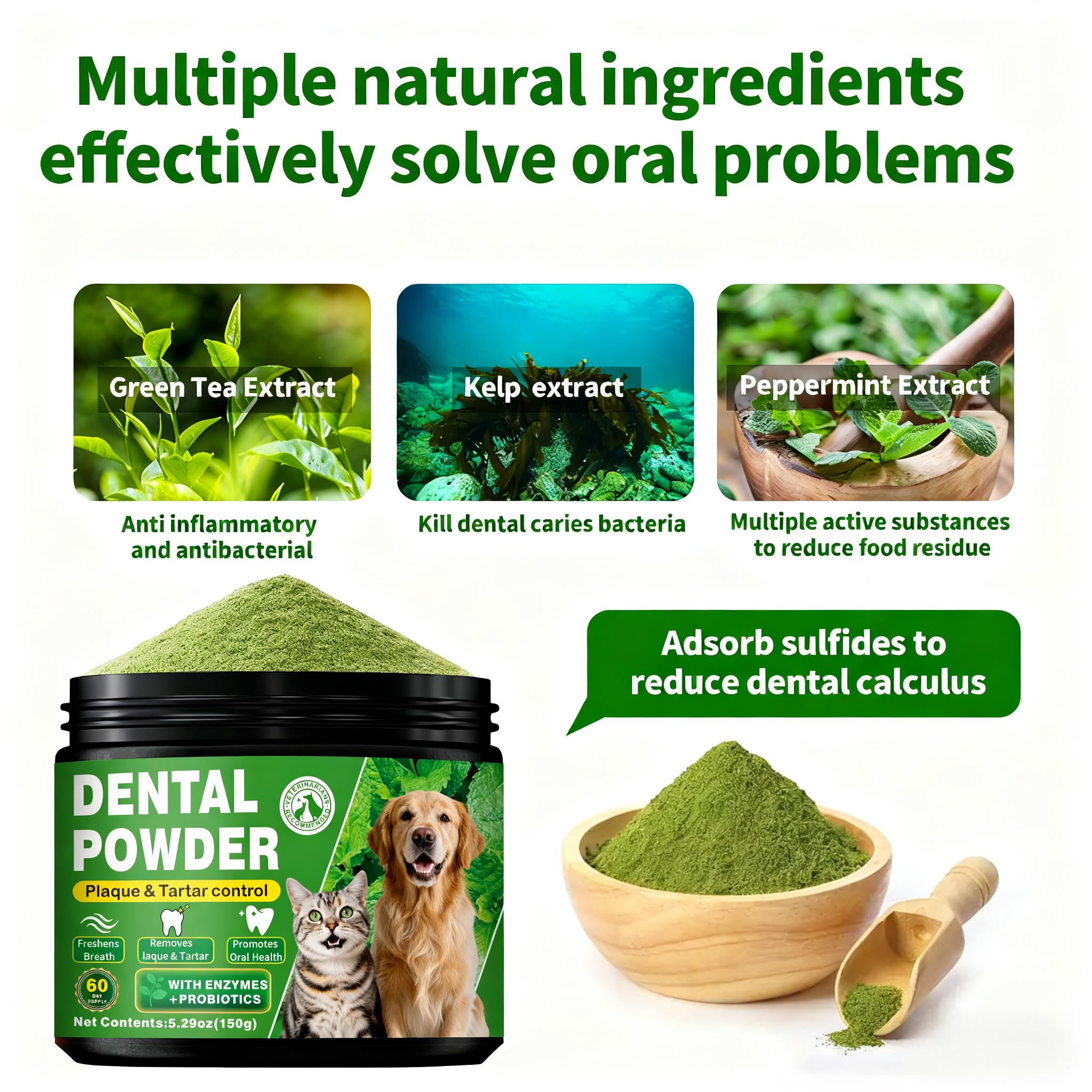 OZOXOO poudre dentaire chien usage facile mélanger dans repas quotidien.