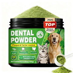 OZOXOO poudre dentaire chien utilisée quotidiennement pour haleine plus fraîche.