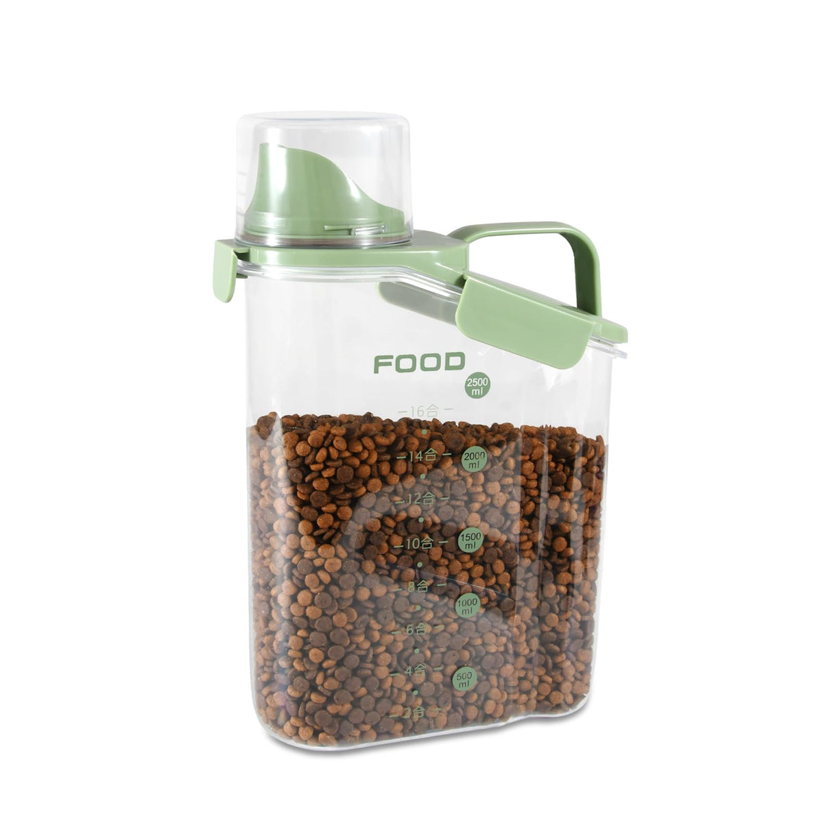P-ZOONPE Conteneur alimentaire pour animaux avec ouverture visible facilitant le remplissage et le rangement.