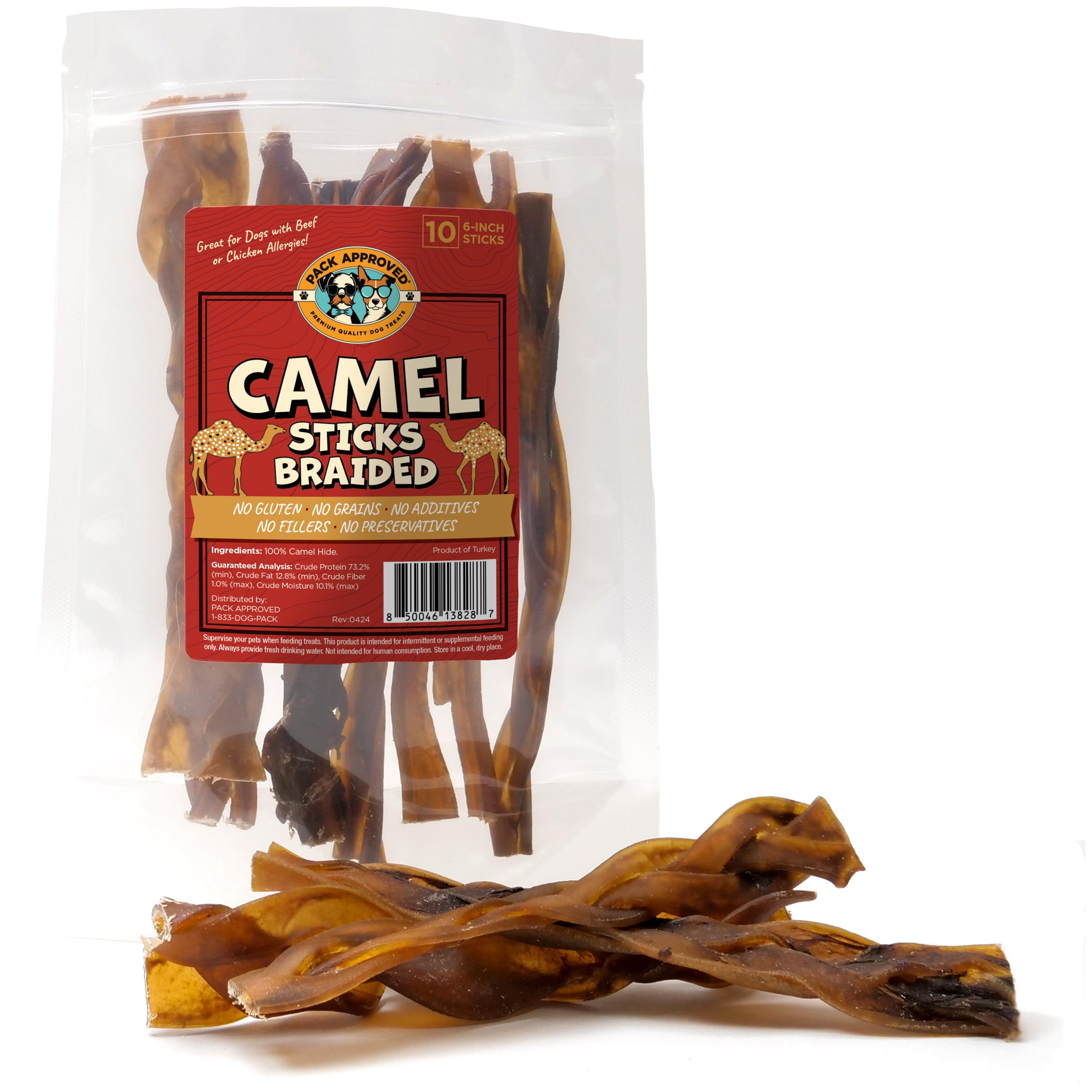 Pack Approved bâton camel tressé de 6 pouces, friandise durable pour chiens agressifs.