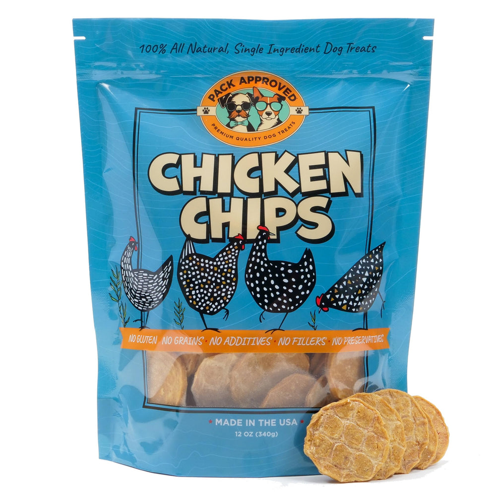 Pack Approved Chicken Chips emballage du produit, idéal pour l'entraînement canin grâce à sa simplicité.