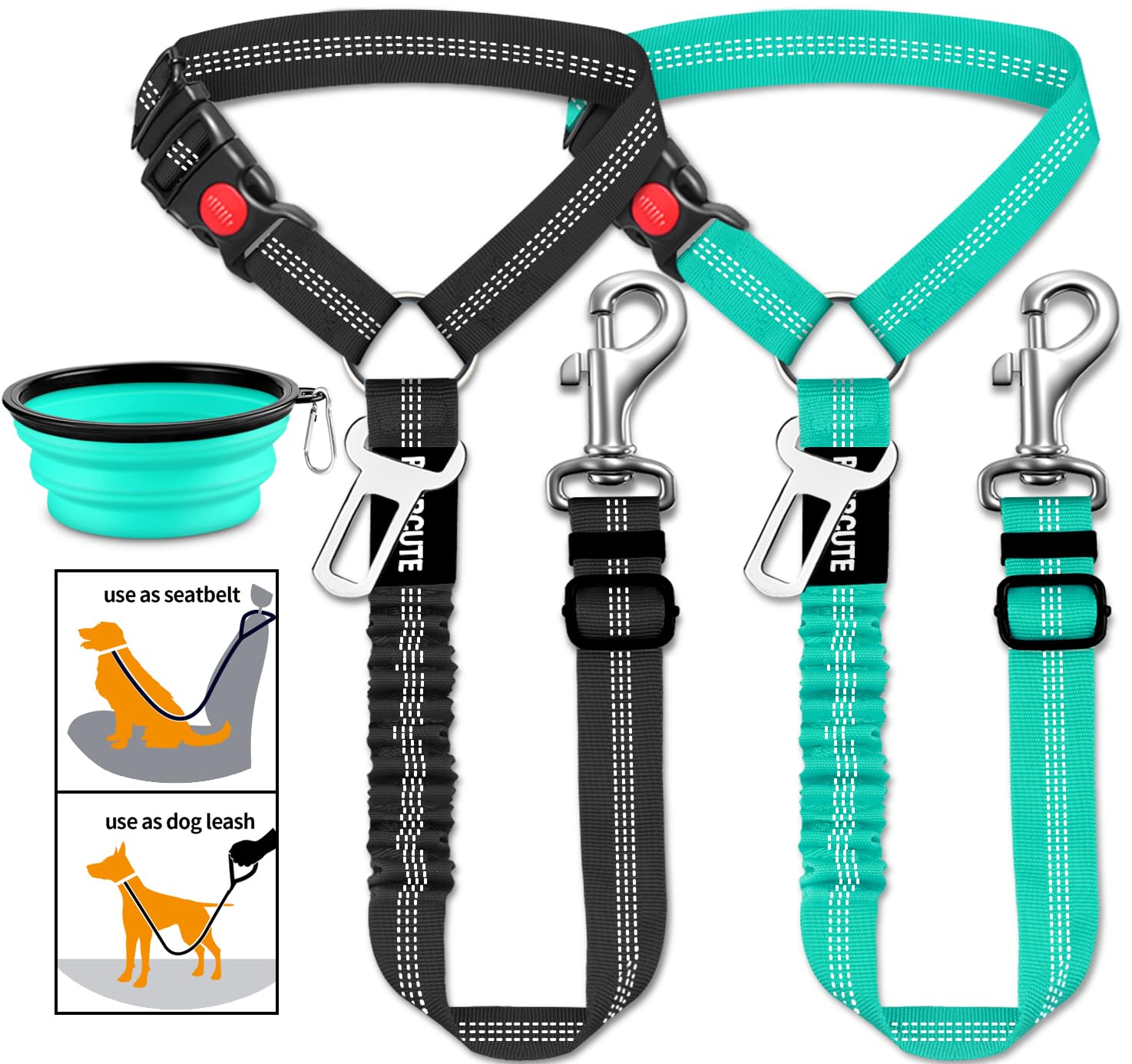 Paercute harnais ceinture pour chien ensemble 3-en-1 prêt pour voyage