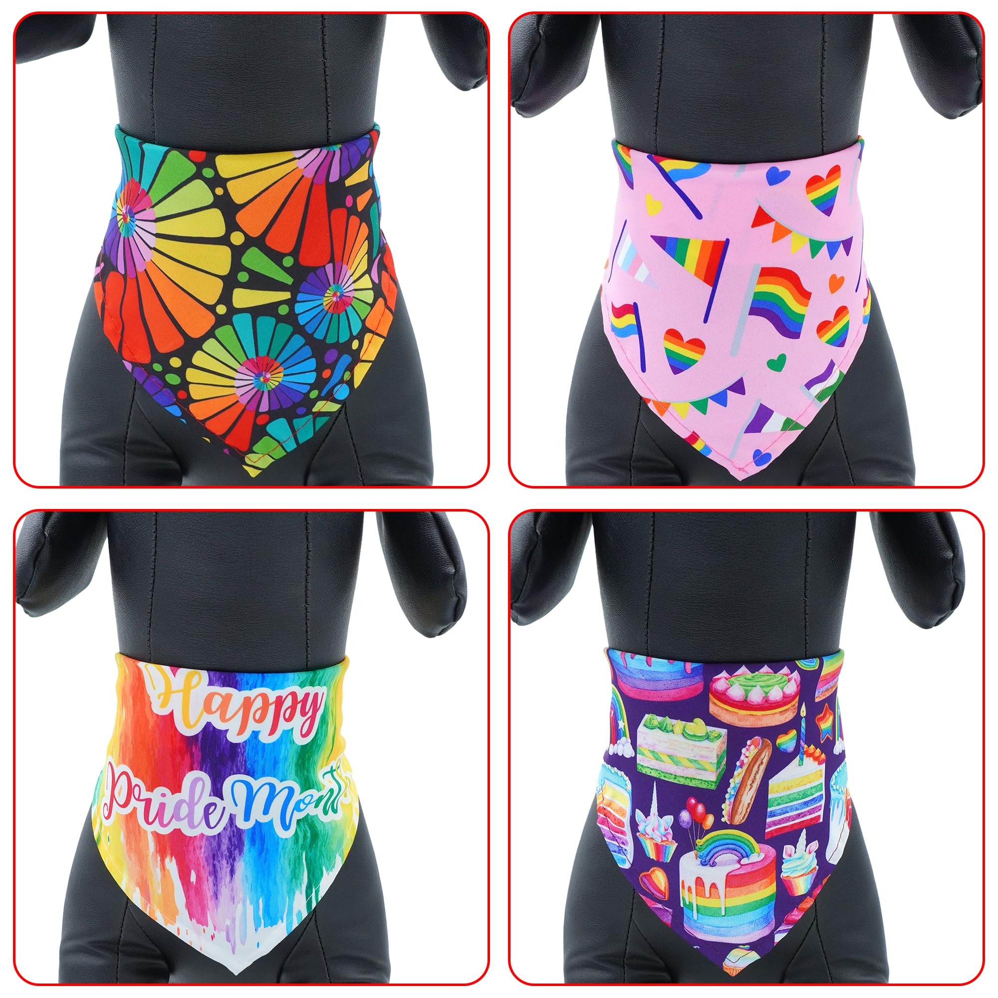Bandanas arc‑en‑ciel Pai Sence pour chien, tailles 86x61x61 cm en pack.