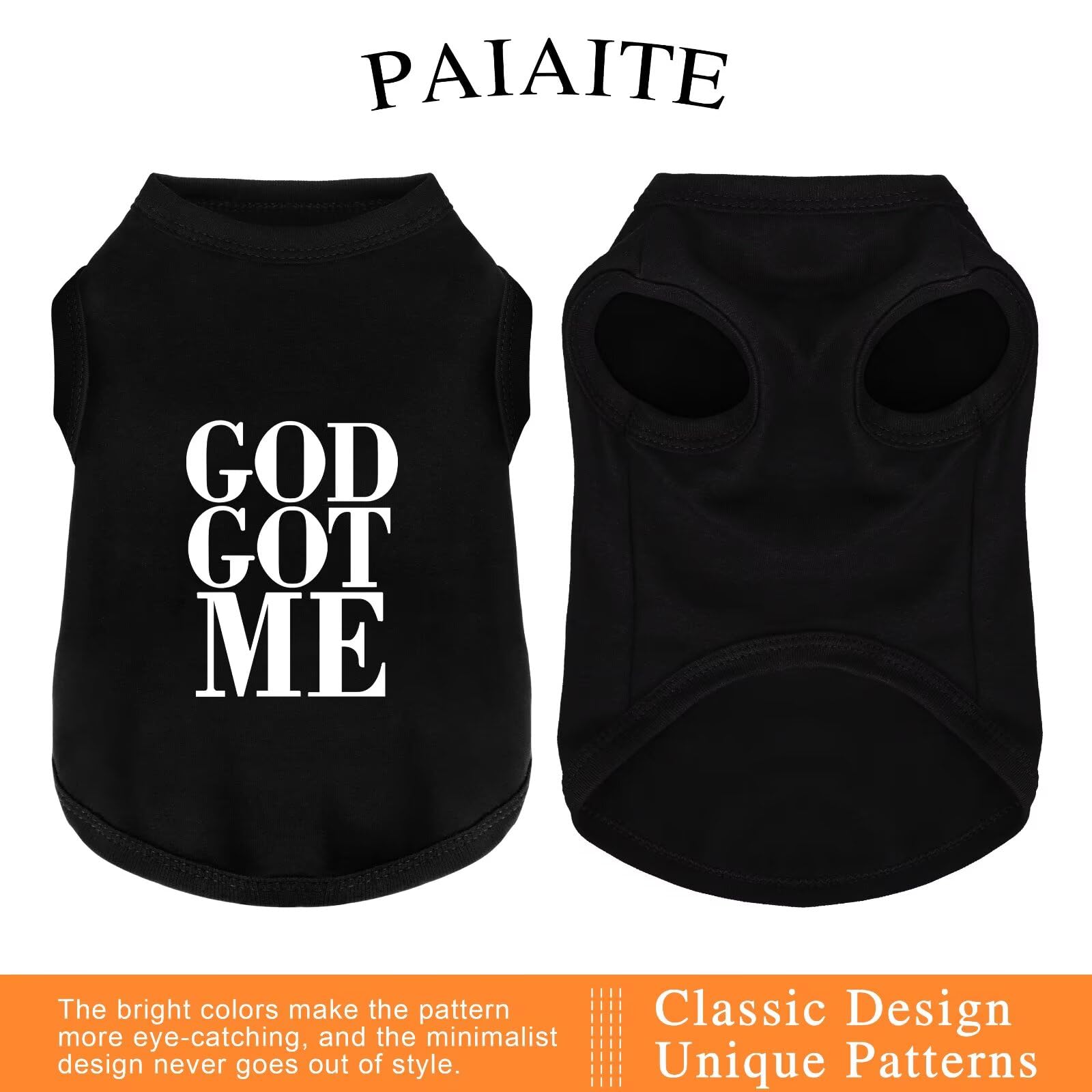 Détail de l impression God Got Me sur le t-shirt chien noir S Paiaite