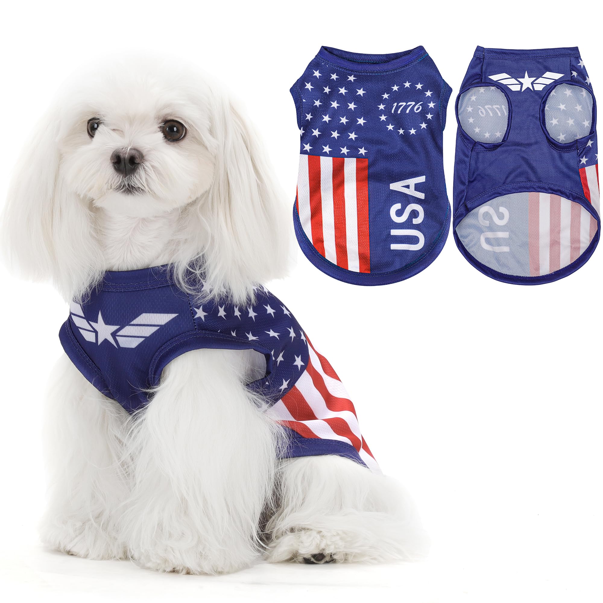 Gilet Paiaite pour chien, vue arrière, motif drapeau américain.