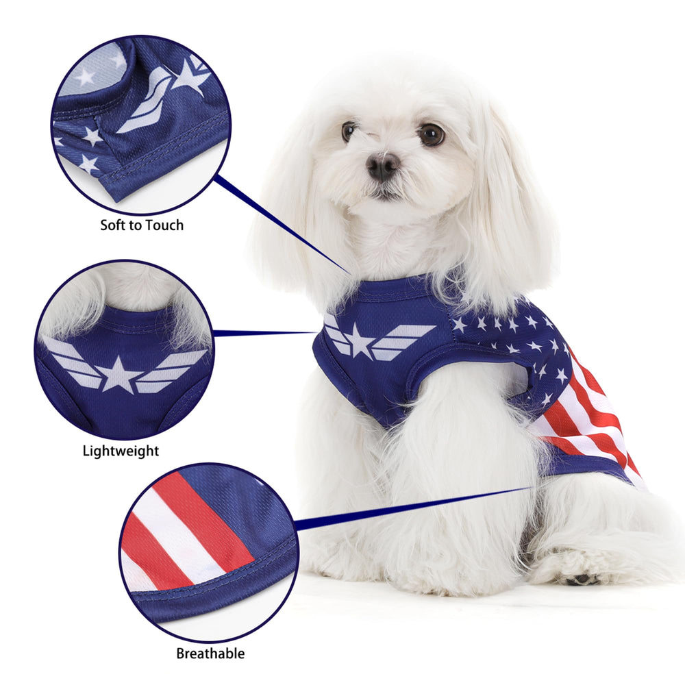 Détail patch Paiaite sur gilet chien drapeau américain, touche mode et qualité.