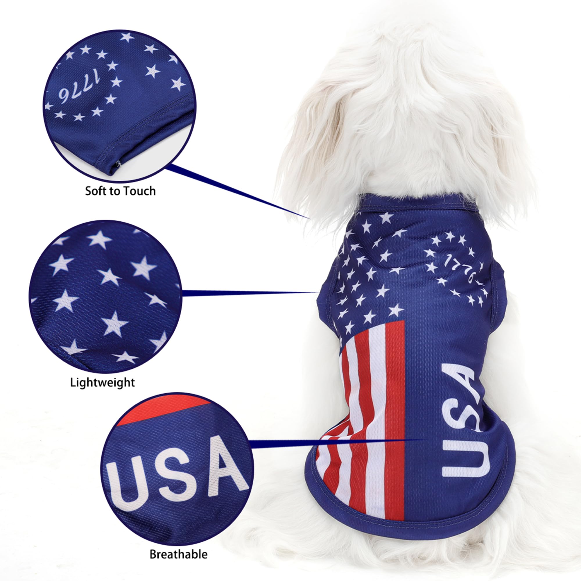 Tissu respirant Paiaite gilet chien drapeau américain, confort en été.