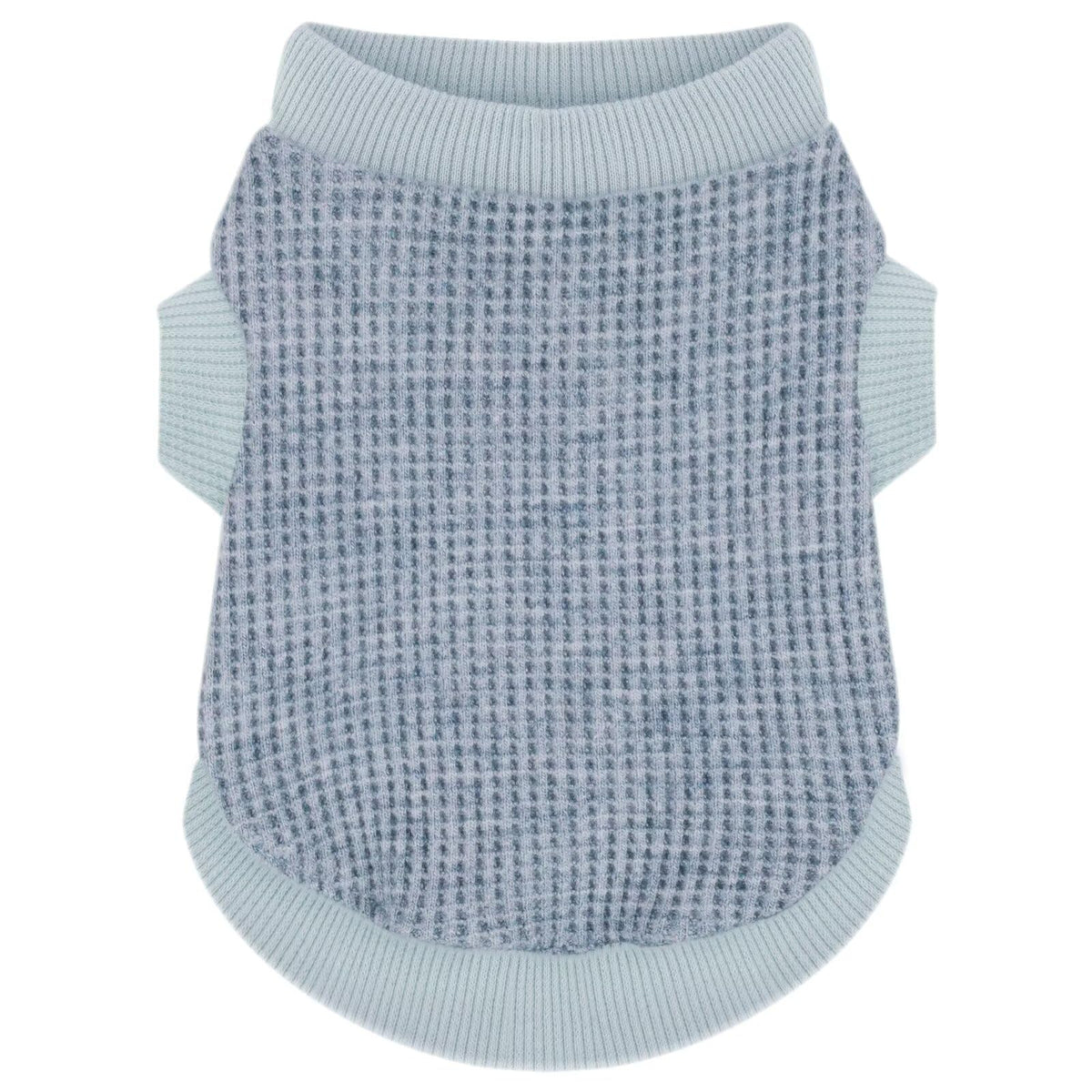 Pull bleu Paiaite pour petits chiens, vue avant, doux et confortable pour sorties fraîches.