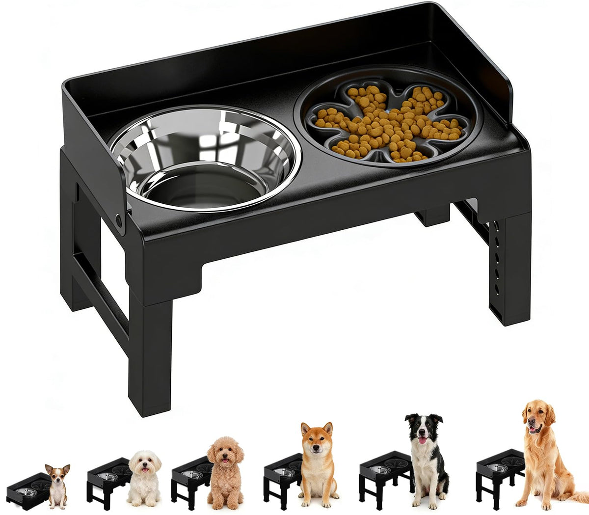 PAKEWAY bols élevés pour chien sur support ergonomique favorisant une posture naturelle.
