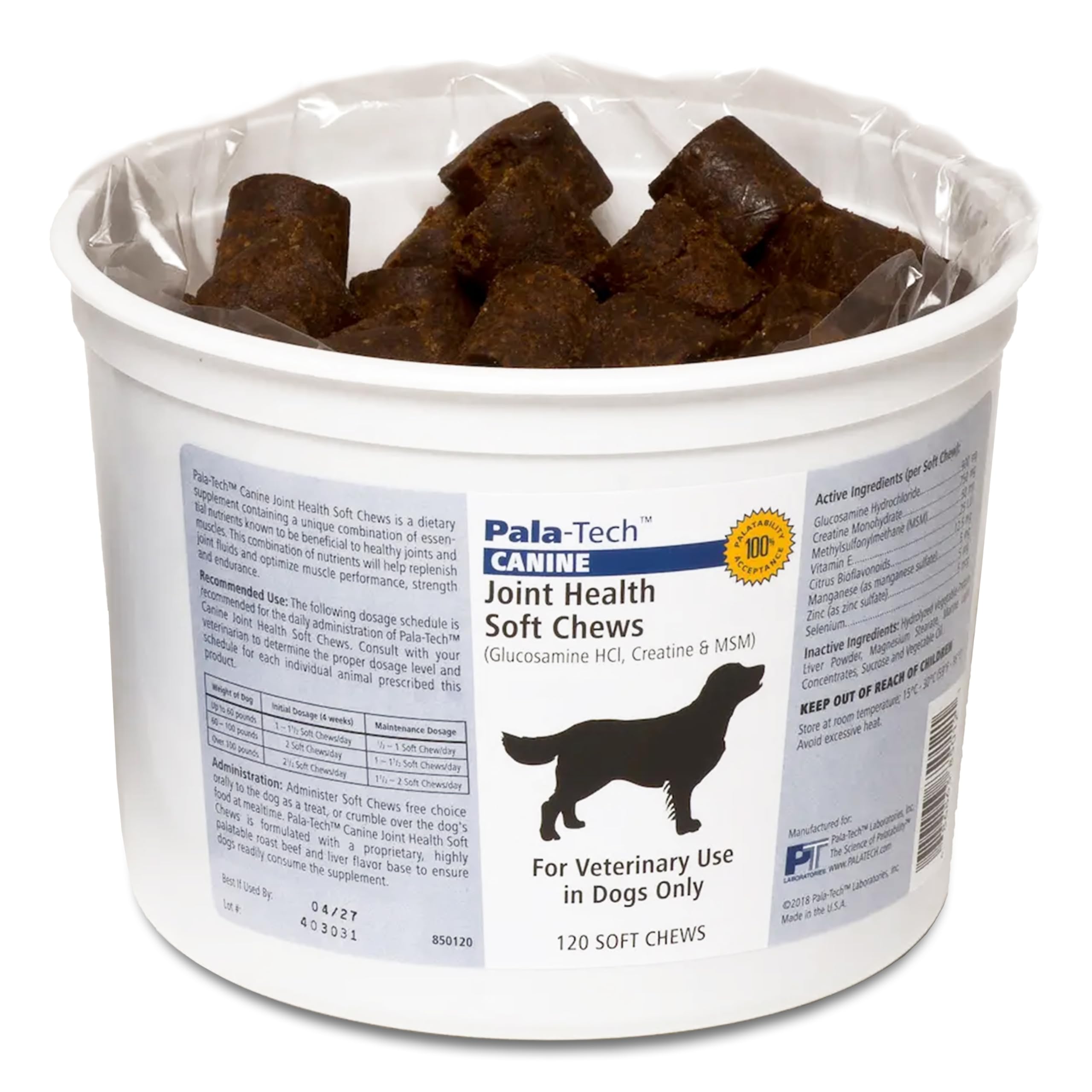 Pala-Tech articulations chiens: flacon de friandises molles soutenant la mobilité.