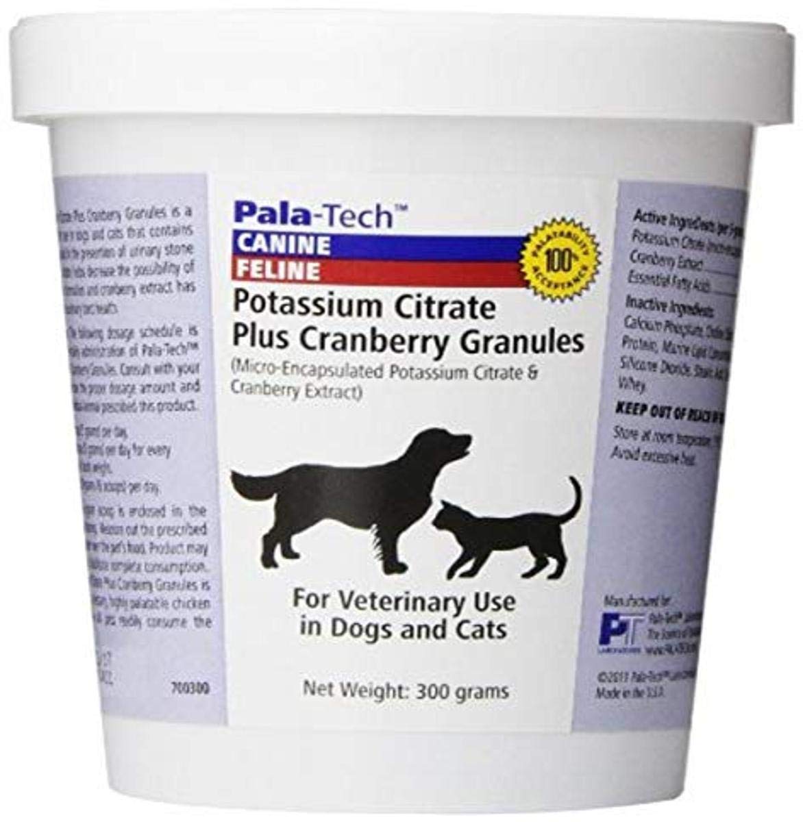 Pala-Tech citrate potassique canneberge granules pour soutenir la santé urinaire du chien.