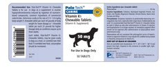 Comprimés vitamine K1 Pala-Tech pour chiens, saveur boeuf rôti et foie, administration facile.