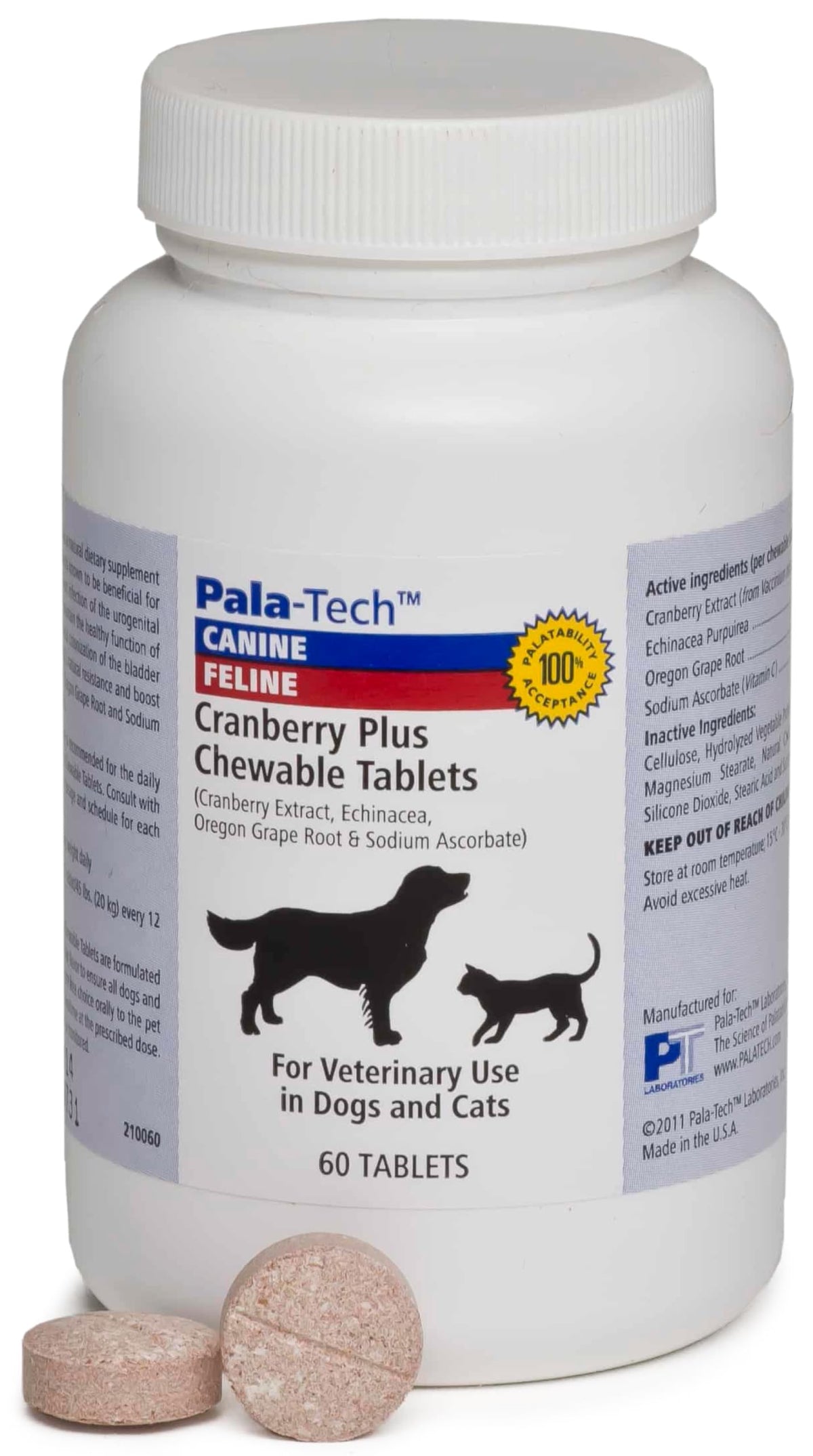 Pala Tech Cranberry comprimés uti chat chien pour santé urinaire potentielle