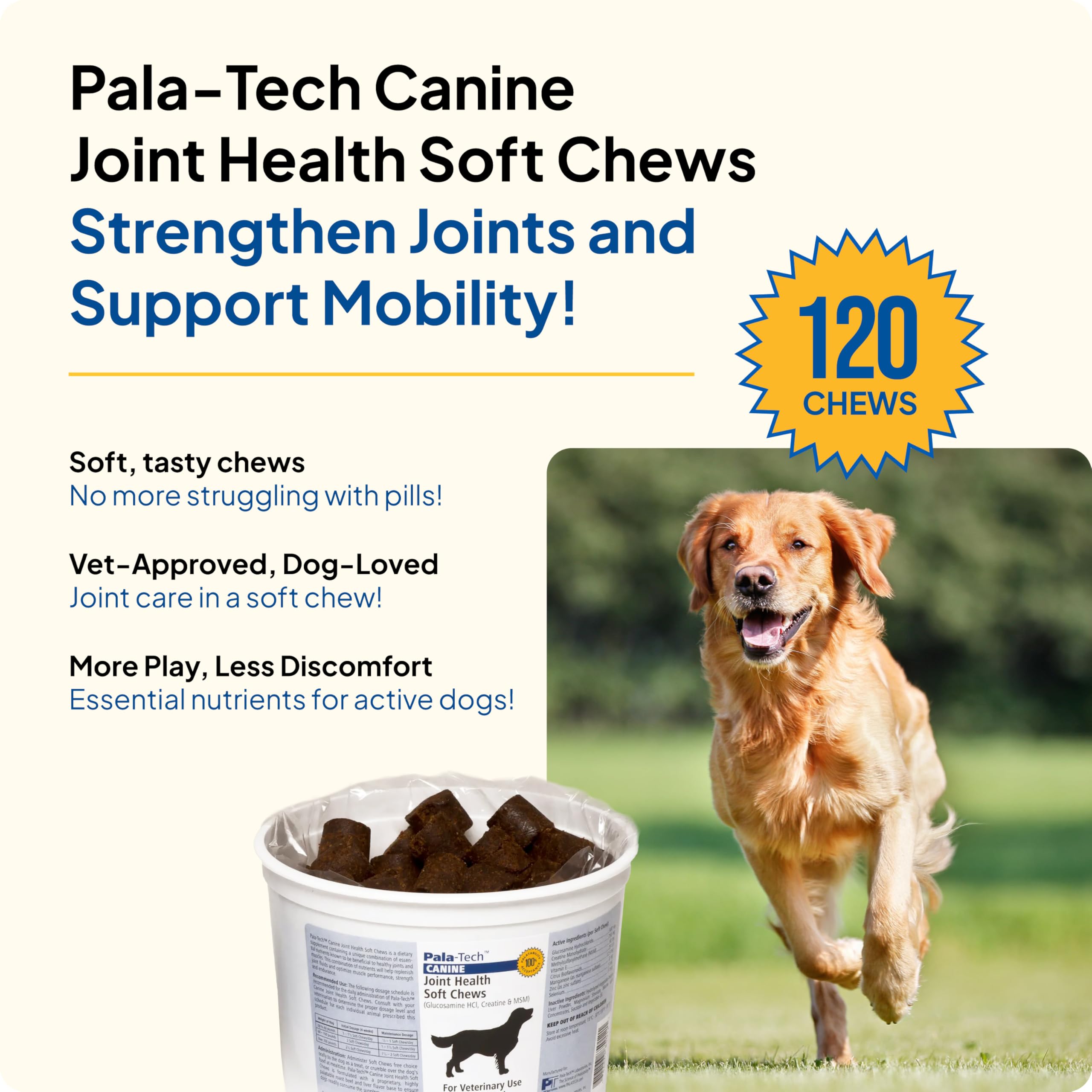 Friandises molles Pala-Tech pour chiens au goût apprécié et faciles à donner.