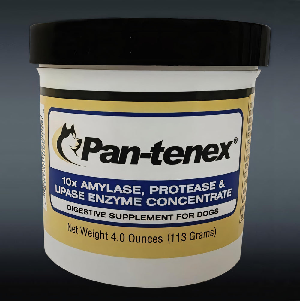 Pan-tenex, bouteille d'enzymes digestives pour chiens, soutient potentiellement la digestion.