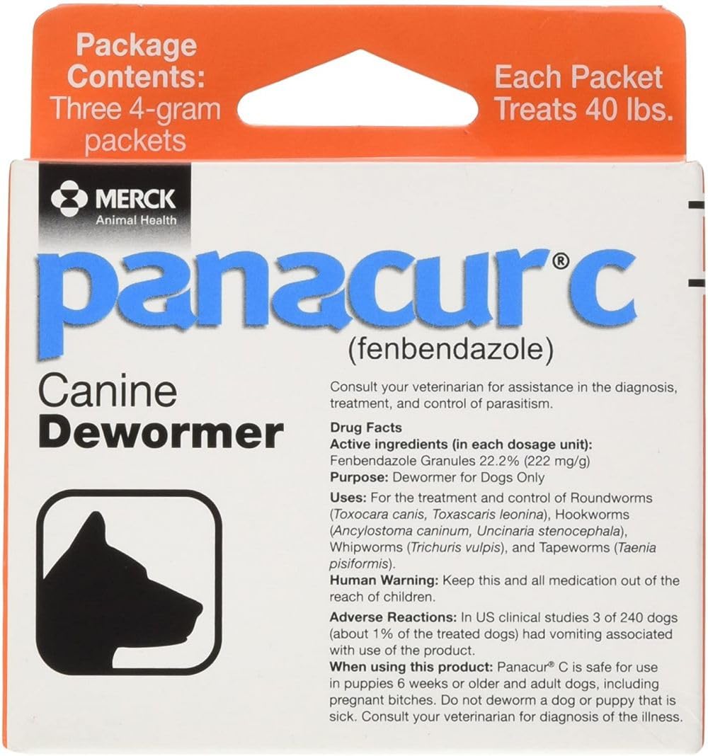 Panacur C boîte avec trois sachets, format pratique pour le traitement.