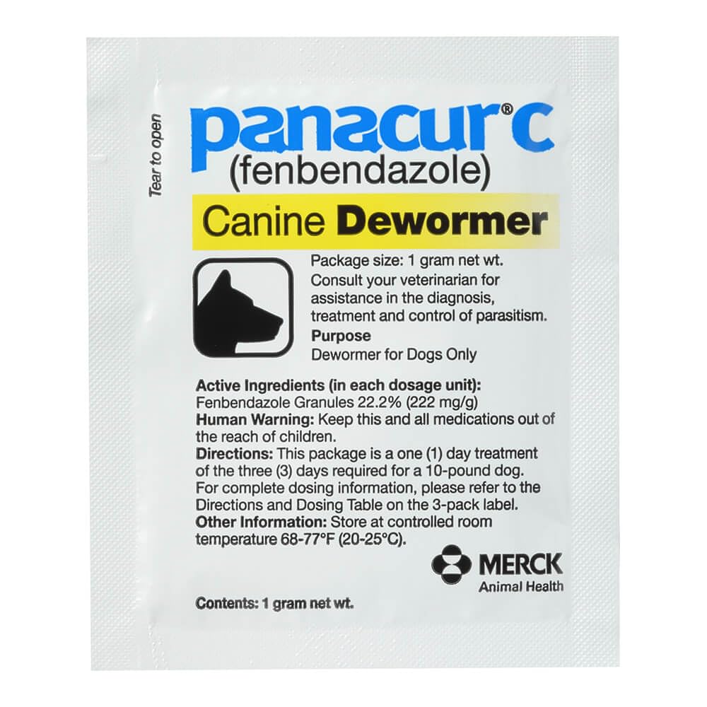 Panacur C: guide de dosage affiché pour peser le chien et ajuster la dose.
