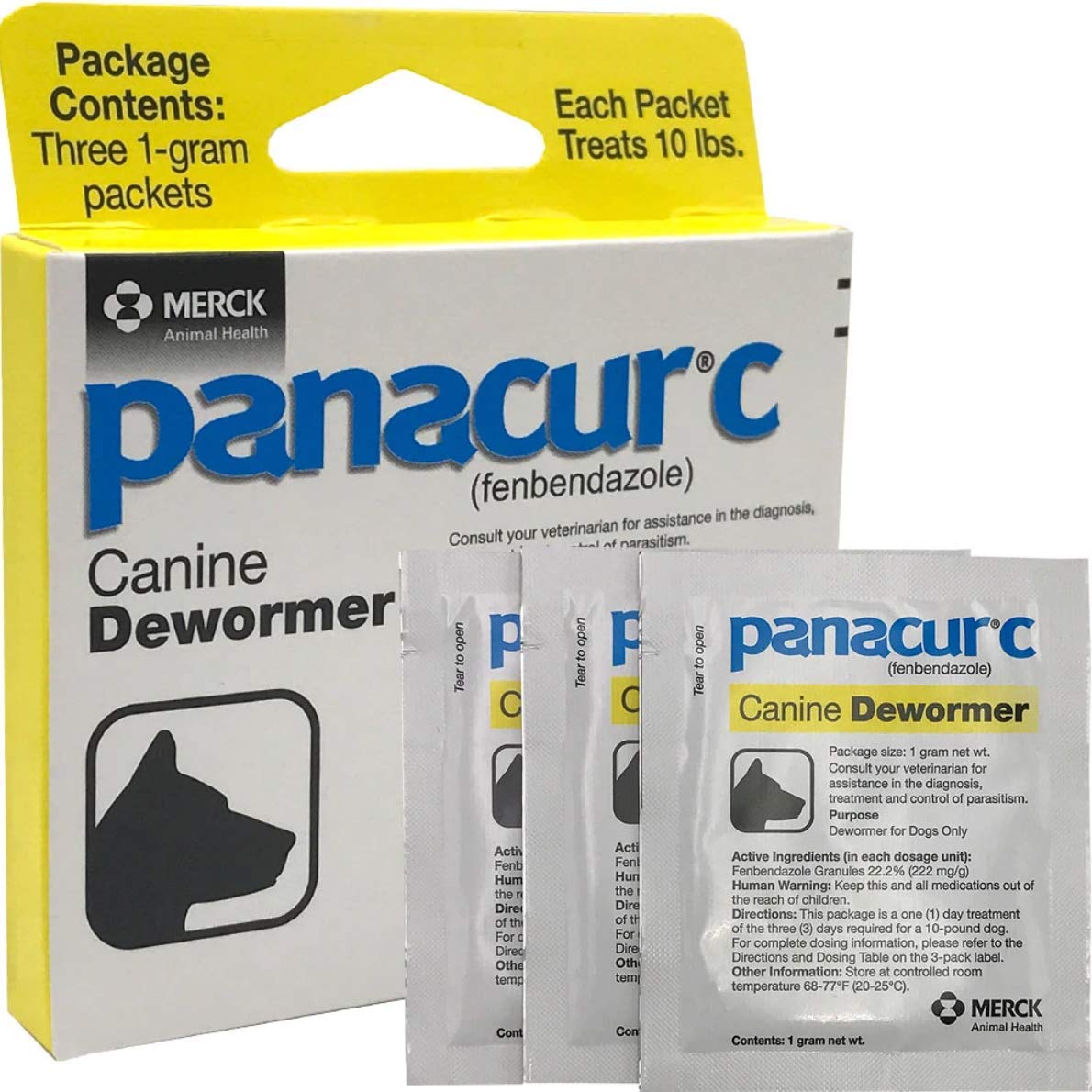Panacur C: sachets 1 g, dosage simple pour chiens jusqu’à 10 lb.